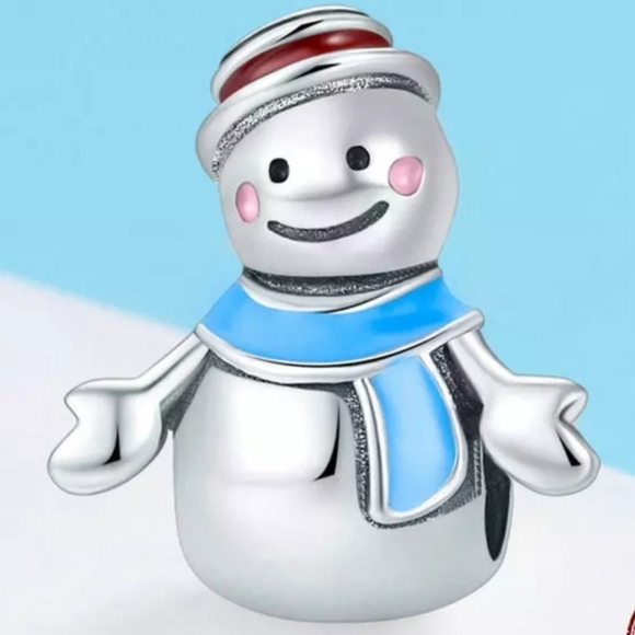 925 Sterling Silver Snowman Enamel Pendant Charm - Picture 4 of 6